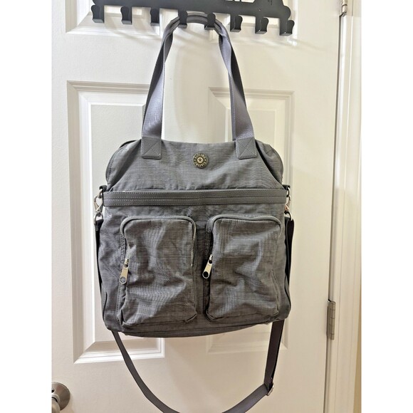 Kipling Rare GRAY Nylon BIG Pocket FRONT Large Weekend Travel Tote Bag - Picture 1 of 12